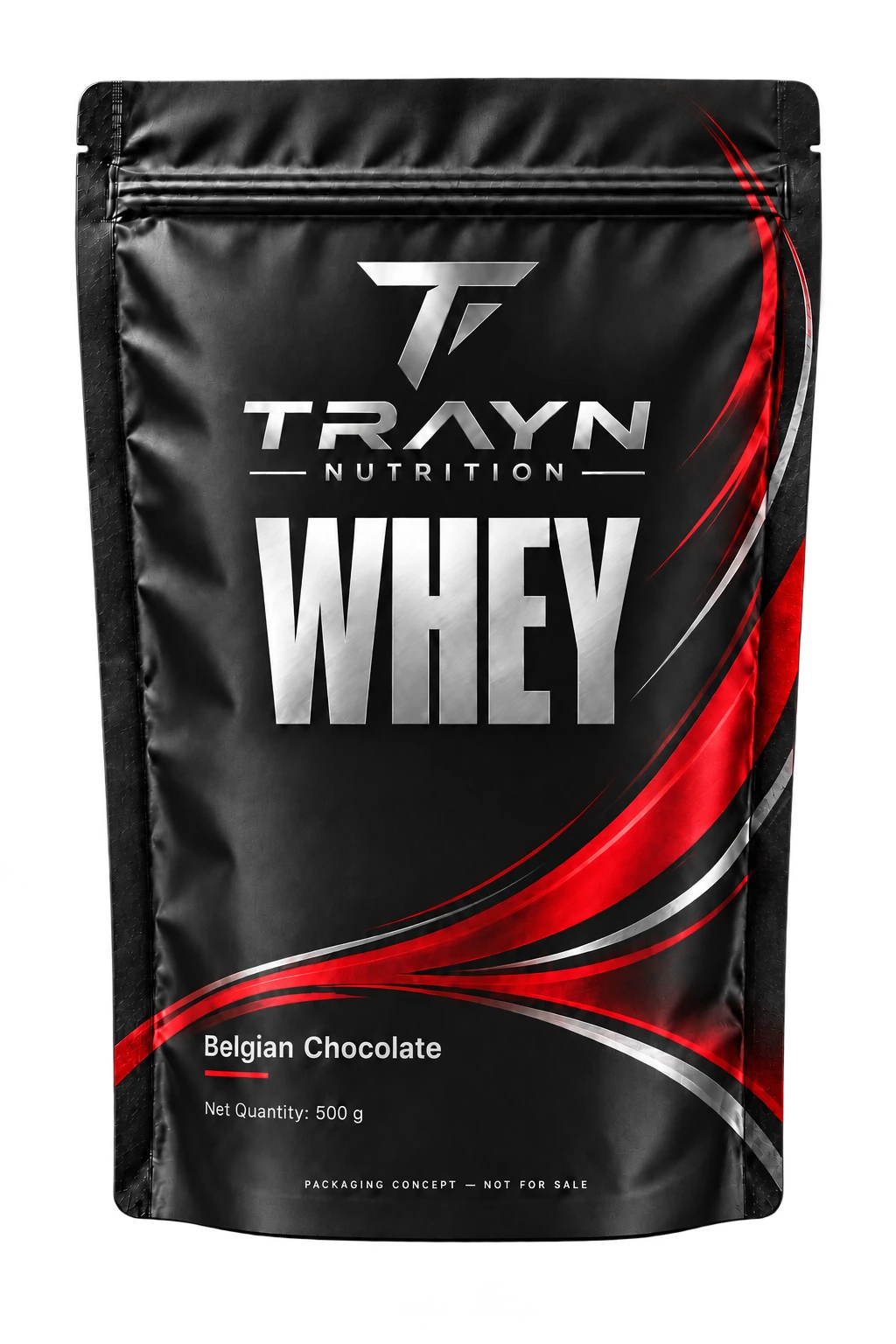 TRAYN Belgian Chocolate 500 g front pouch concept