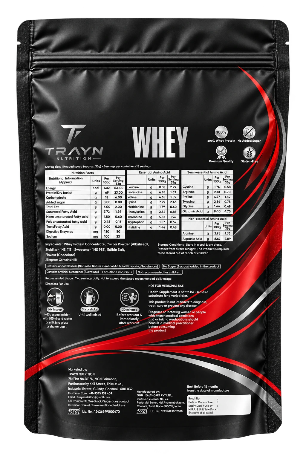 TRAYN Belgian Chocolate 500 g back pouch concept